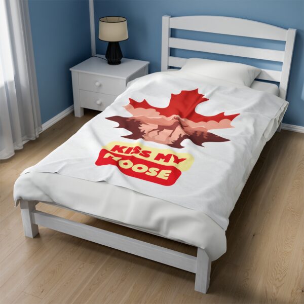 Kiss My Moose - Canadian Pride Velveteen Plush Blanket - Funny Patriotic Maple Leaf Design - Perfect for Canadiana Home Decor - Image 3